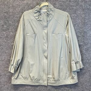 CHICO'S Zenergy Jacket Women's XL Gray Silver Metallic Full Zip 3/4 Sleeves